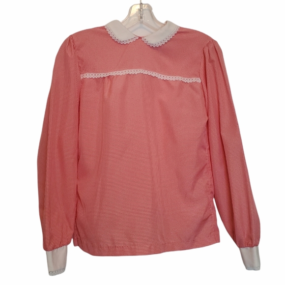 Vintage Gigham & Lace Shirt 1970's - Picture 1 of 10